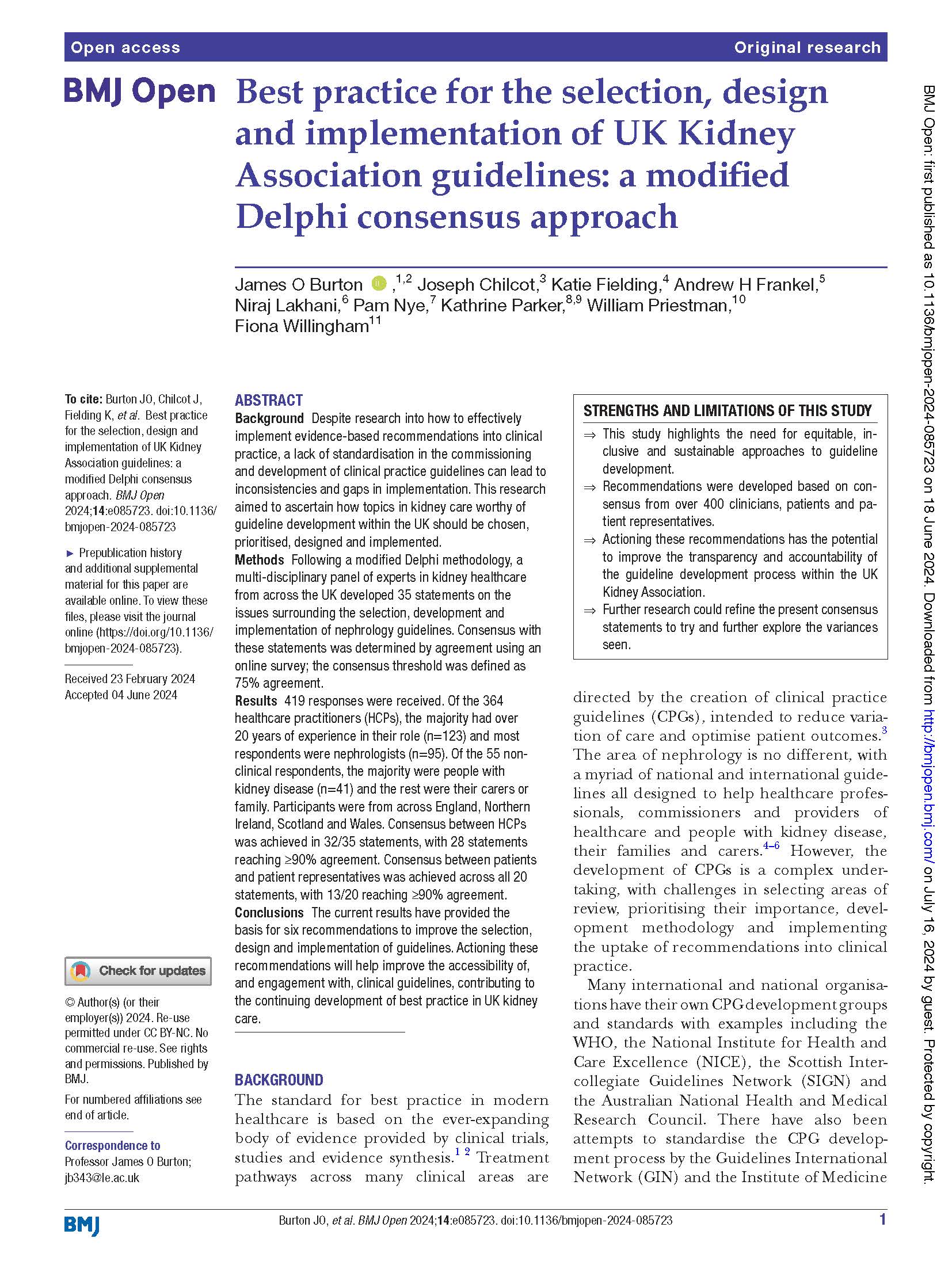 Delphi method UK Kidney Guidelines 